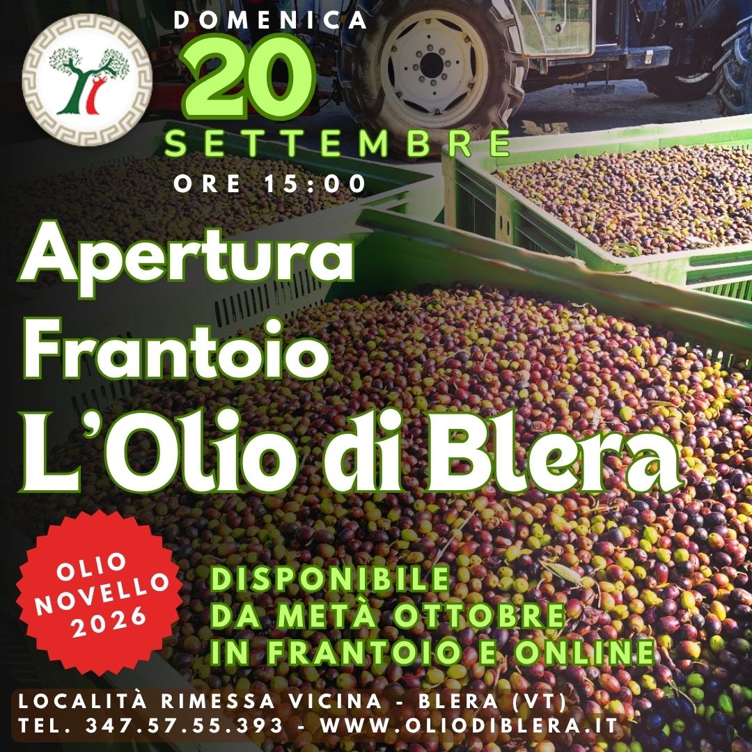 20 Settembre 2026: apertura del frantoio